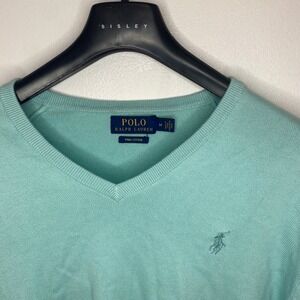 Polo Ralph Lauren Mens Pima Cotton V-Neck Sweater Mint Green Size M